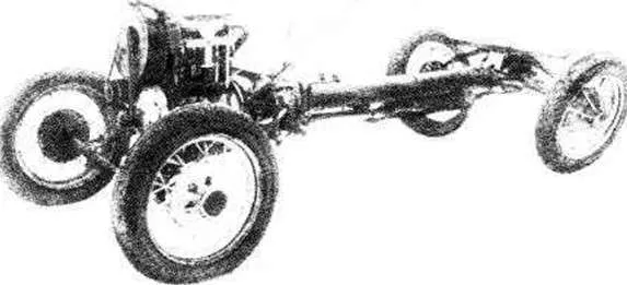 Шасси НАТИ-2 с хребтовой рамой и независимой подвеской задних колёс, 1932 год