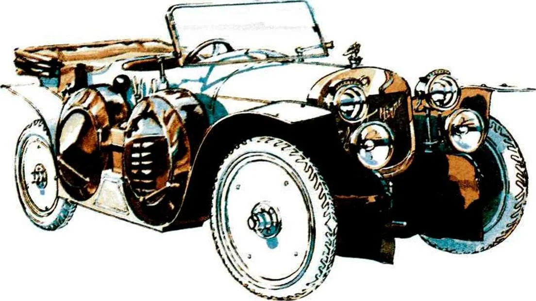 «Руссо-Балт С 24/30» III серии с кузовом торпедо, машина А. П. Нагеля, 1912 год (рисунок)