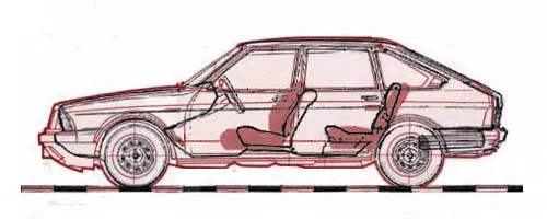 Сравнение контуров: Simca 1307 — чёрным, «Алеко» — красным