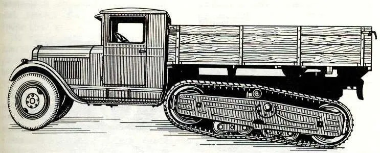 ЗИС-22: кабина и платформа от ЗИС-5, сзади две гусеничные тележки